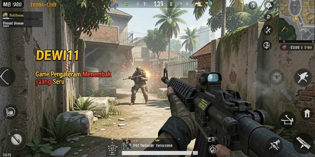 Gameplay seru DEWI11 dengan aksi tembak-menembak yang intens.