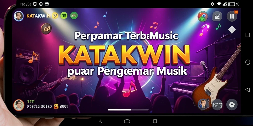 Screenshot utama KATAKWIN menampilkan gameplay yang penuh getaran musik.