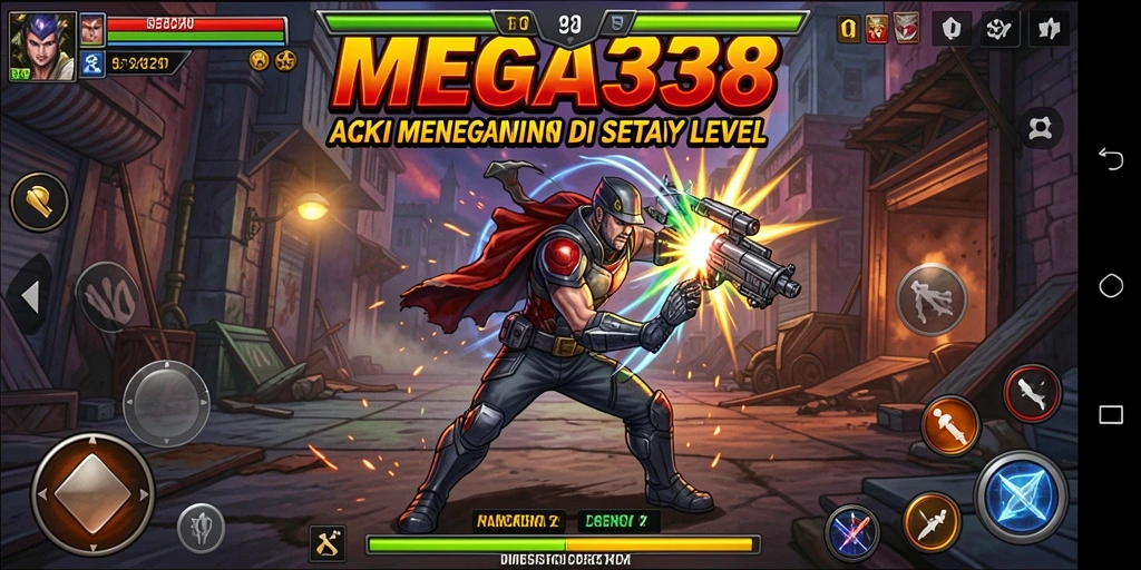 Tampilan gameplay yang intens dan penuh aksi dalam MEGA338.