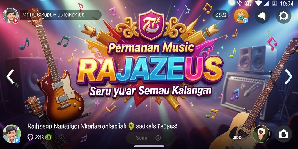 Screenshot utama RAJAZEUS menampilkan aksi seru bermain musik.