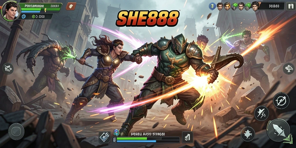 Gameplay seru dalam SHE888 dengan aksi pertarungan yang dinamis.
